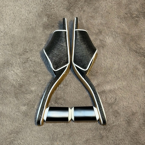 Franco Sarto Black and White Mules, Linley Slide Heeled Sandals, Size - 6.5 - Picture 4 of 11